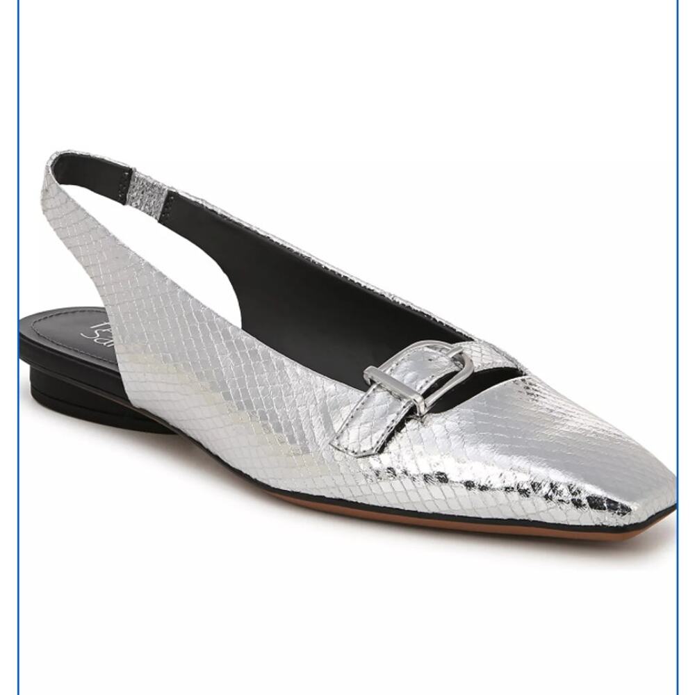 Franco Sarto Carana Silver Snakeskin Slingback Flats Mary Jane 7M NWOB